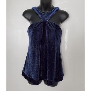 Atina Christina Velvet Halter Top Draped Navy Blue Sz S Y2K Party Coquette Glam